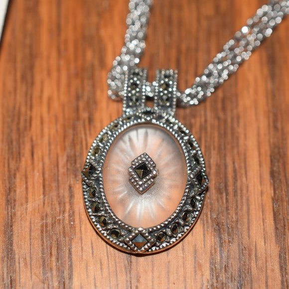 Vintage Sterling Silver Judith Jack Camphor Necklace & Earrings Set Plus Ring - Picture 10 of 16